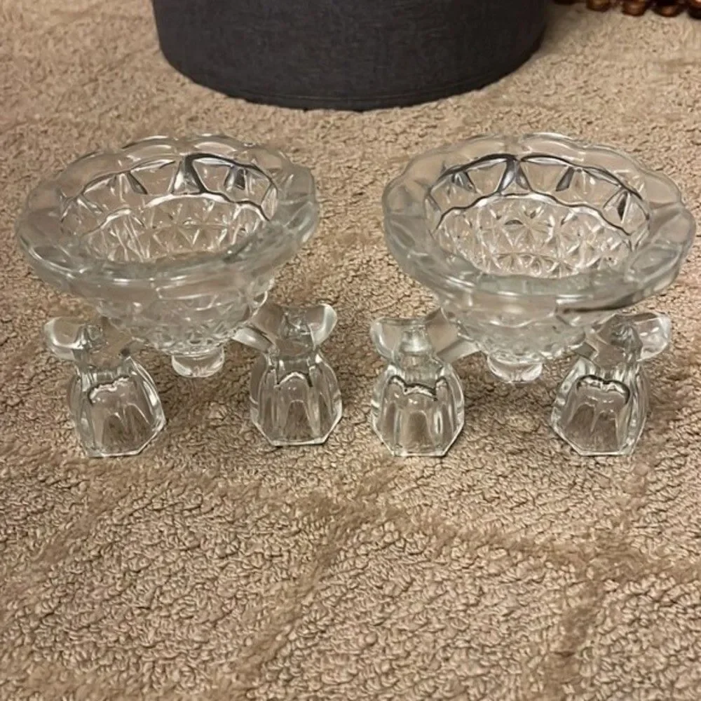 ✨ Imperial Glass Ohio Laced Edge Clear Double Light Candlesticks (Set of 2)